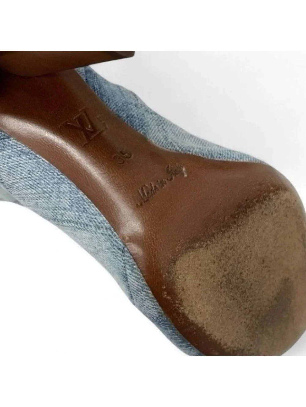 Louis Vuitton Silhouette Line Boots Short Shoes Denim Light Blue Brown - Picture 9 of 10